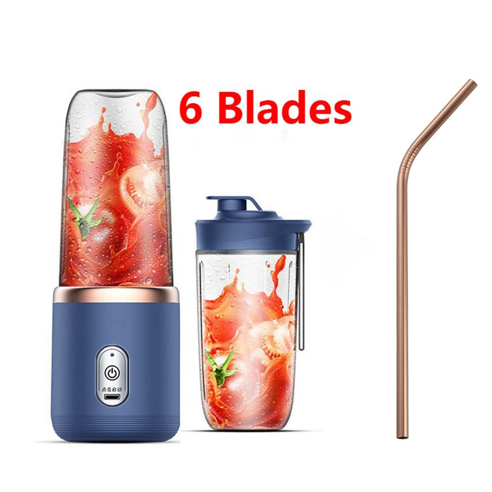 6 Blades Portable Juicer Cup Juicer Fruit Juice Cup Automatic Small Electric Juicer Smoothie Blender Ice CrushCup Food Processor