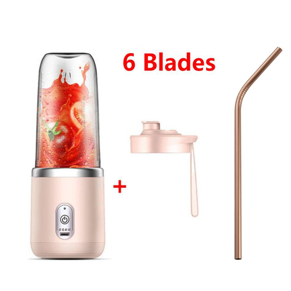 6 Blades Portable Juicer Cup Juicer Fruit Juice Cup Automatic Small Electric Juicer Smoothie Blender Ice CrushCup Food Processor