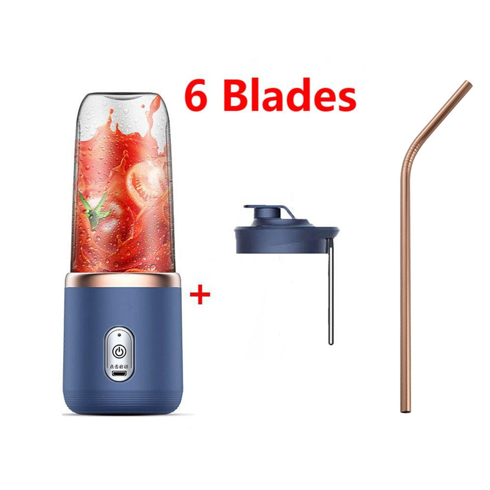 6 Blades Portable Juicer Cup Juicer Fruit Juice Cup Automatic Small Electric Juicer Smoothie Blender Ice CrushCup Food Processor