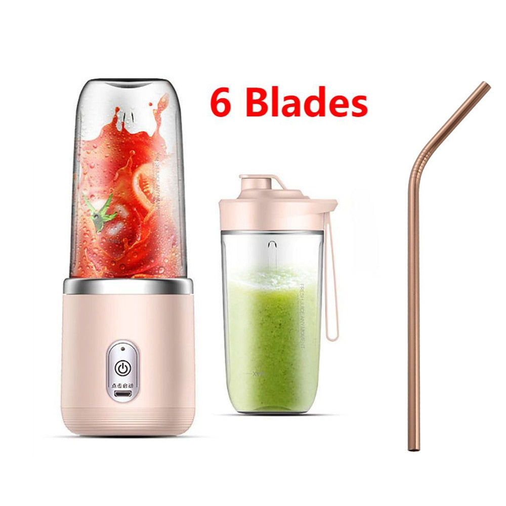 6 Blades Portable Juicer Cup Juicer Fruit Juice Cup Automatic Small Electric Juicer Smoothie Blender Ice CrushCup Food Processor